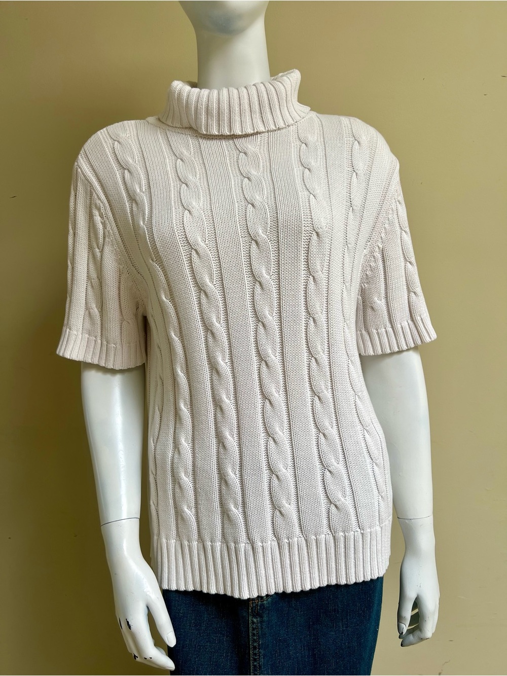 Vintage Knit Short Sleeve Turtleneck Top